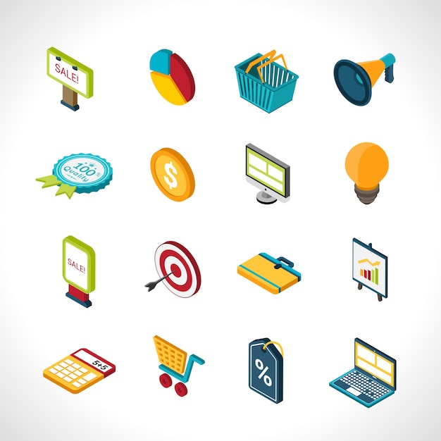 Free vector marketing icons isometric