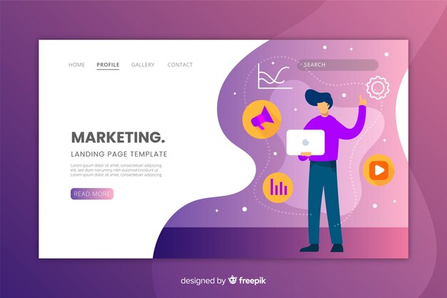 Marketing landing page flat design