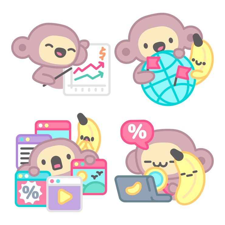 무료 Vector 원숭이와 바나나로 마케팅 스티커 컬렉션
