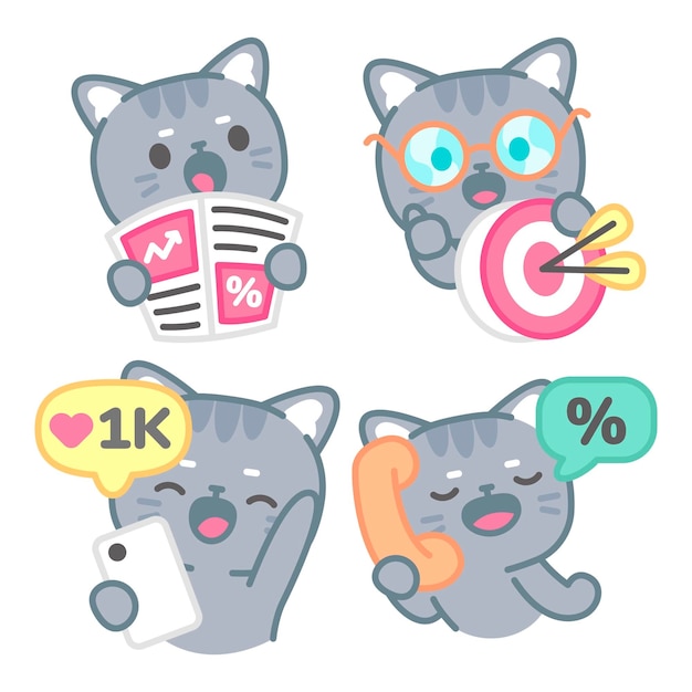 Free vector marketing stickers collection with tomomi the cat