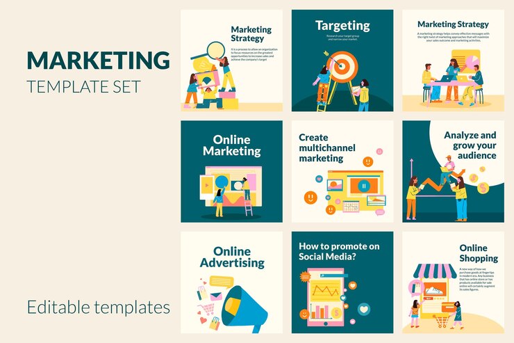 Free Vector marketing strategy flat design vector editable template
