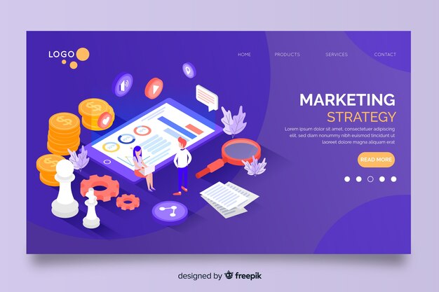 Marketing strategy in isometric design landing page