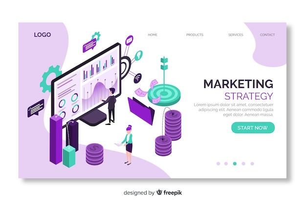 Marketing strategy isometric landing page