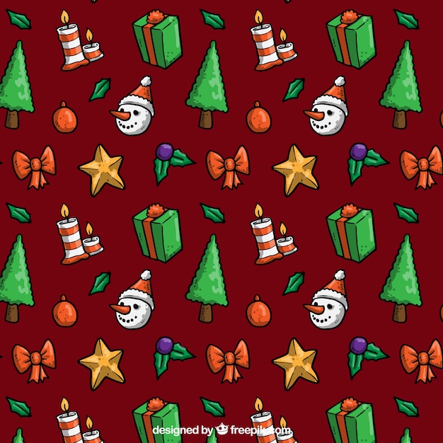 Free vector maroon christmas pattern in hand painted style