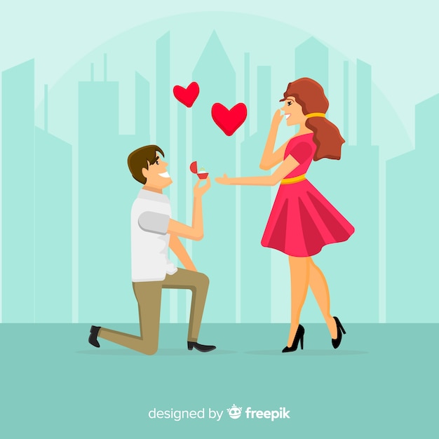 Бесплатное векторное изображение Композиция брачного предложения с плоским дизайном