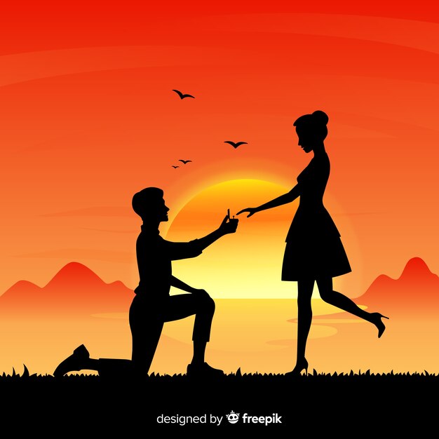 Marriage proposal composition with silhouette style