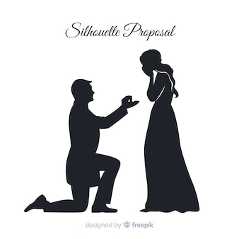 Marriage proposal composition with silhouette style Free Vector