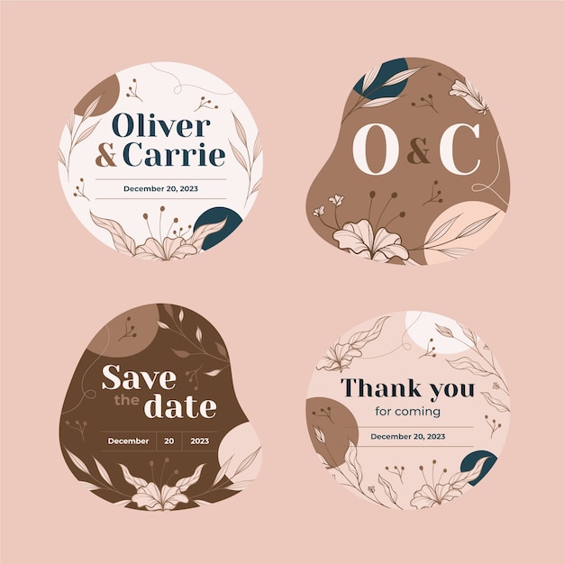 Free vector marriage and wedding labels collection