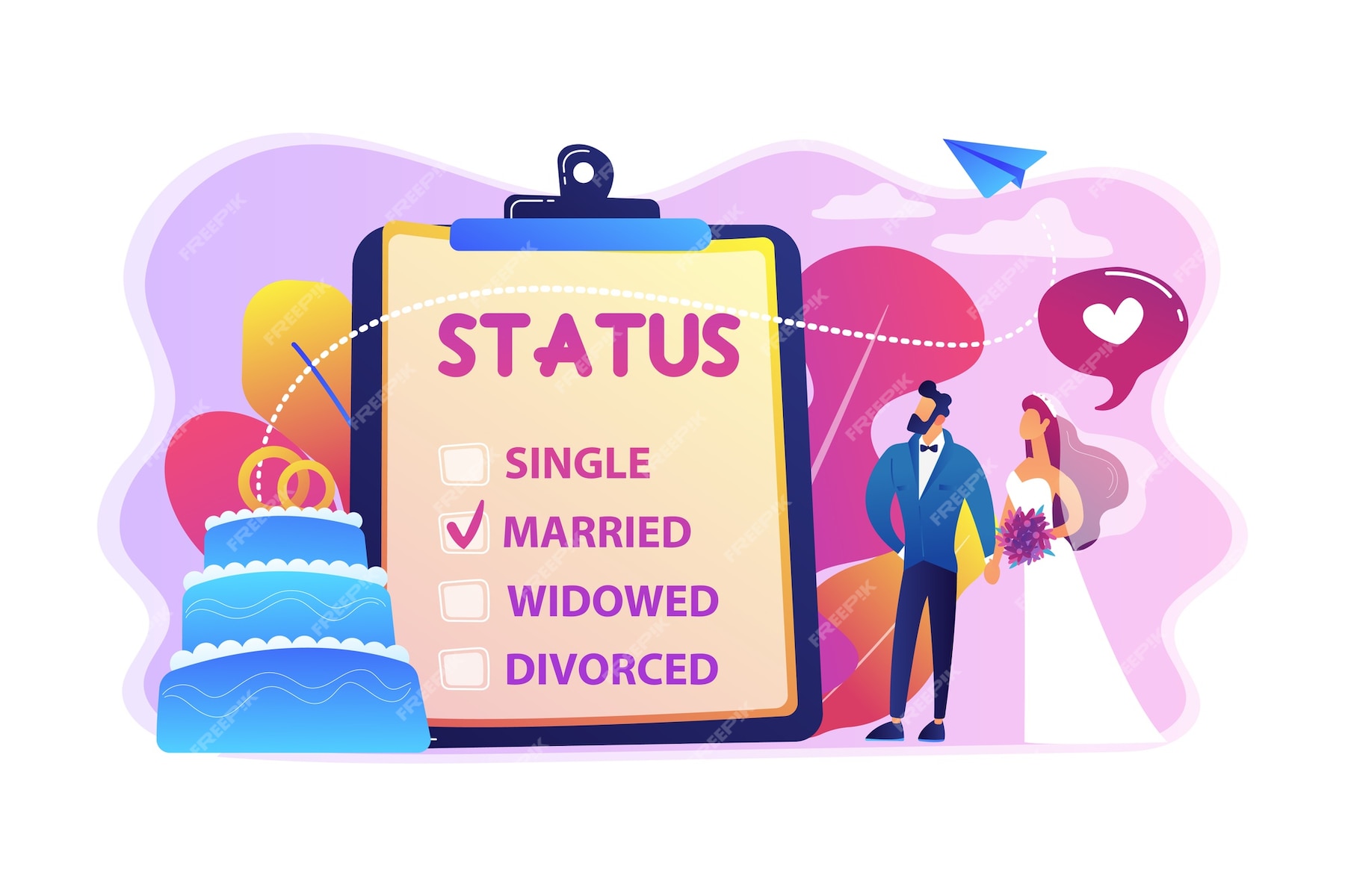 Free Vector Married couple and marital status on clipboard, tiny