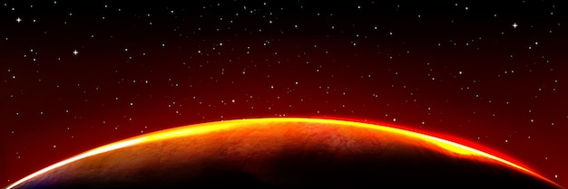 Free vector mars alien planet edge in sunrise on black sky