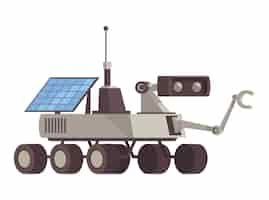 Free vector mars colonization composition with image of wheeled rover with manipulator antenna and solar battery vector illustration