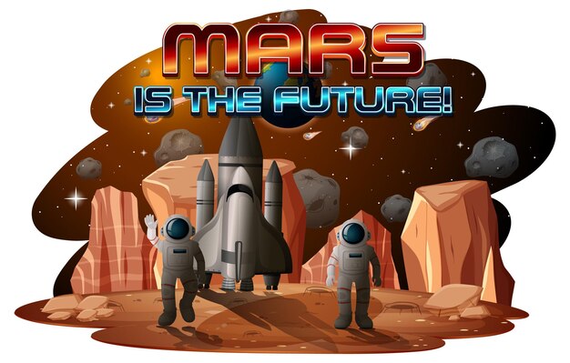 火星は宇宙ステーションに宇宙飛行士がいる未来のロゴデザインです