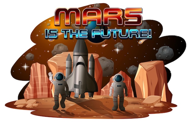 화성은 우주 정거장에서 우주 비행사가 있는 미래 로고 디자인입니다