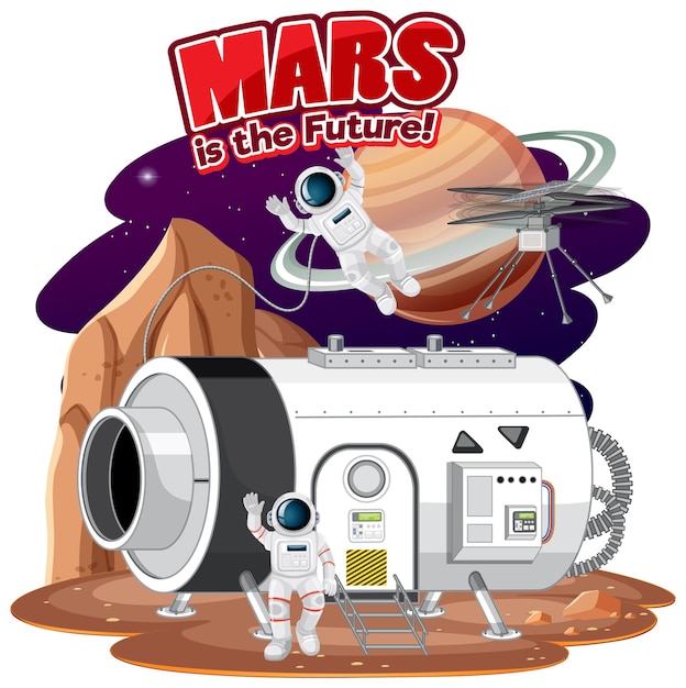 Mars is the future word logo design with space station