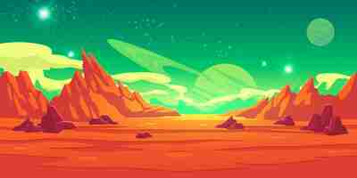 Free vector mars landscape, alien planet, martian background