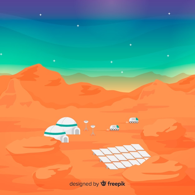 Free vector mars landscape background with flat design