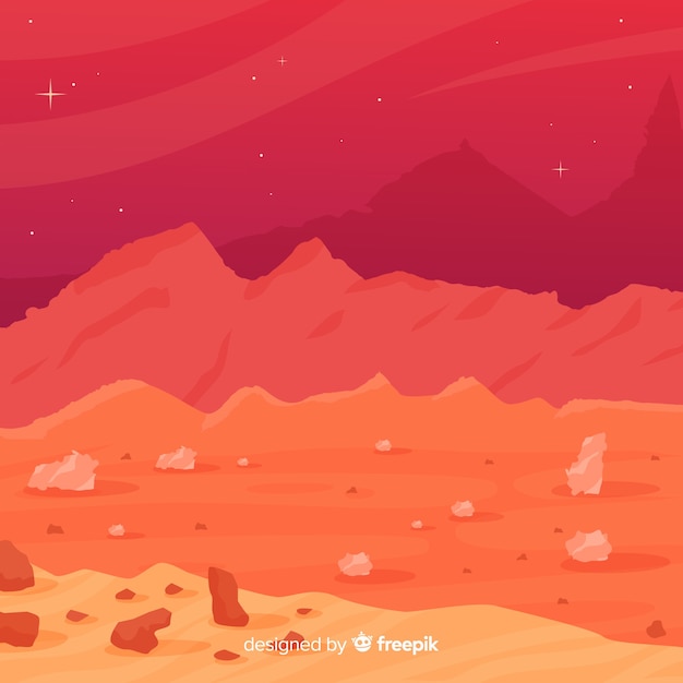 Free vector mars landscape background with flat design