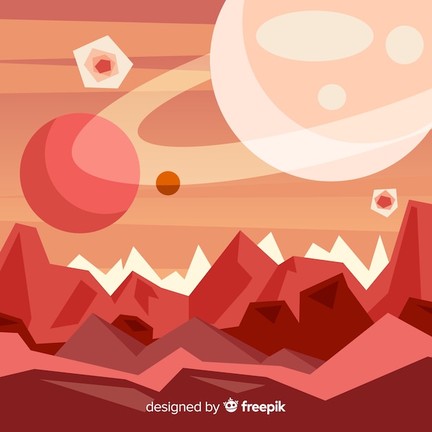 Free vector mars landscape background with flat design