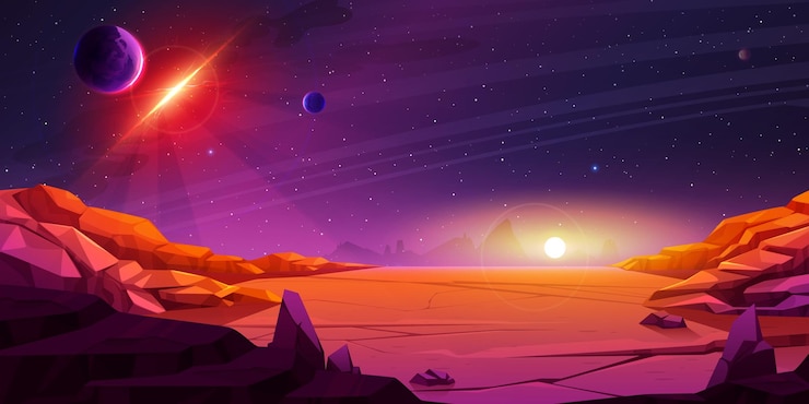 無料Vector 砂漠の表面と山々のある火星の風景