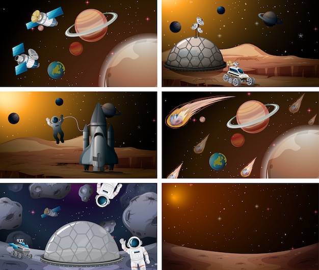 Free vector mars space scene set