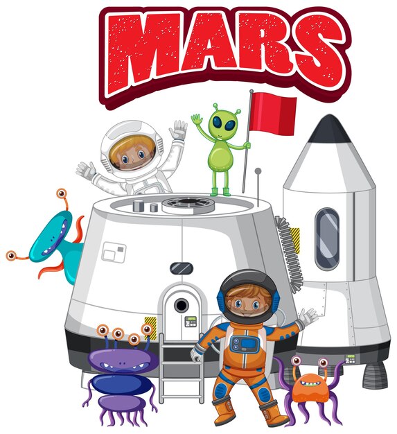 우주 비행사와 화성 단어 로고 디자인