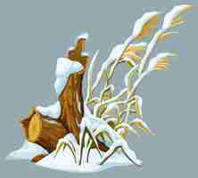 Free vector marsh reed stump grass under snow swamp cattails winter broken tree weed snowdrifts