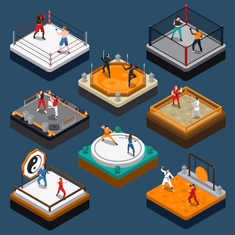 Martial arts isometric people composition