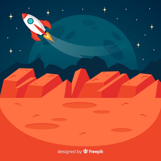 Free vector martian landscape with spacecraft