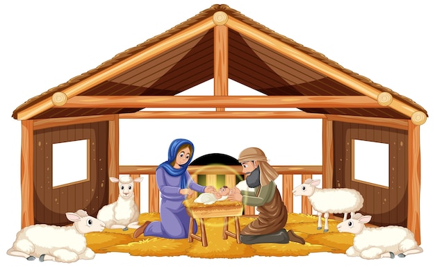 Free vector mary giving birth to jesus in the stable