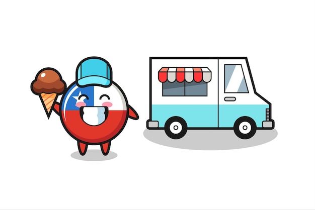 Mascot cartoon of chile flag badge with ice cream truck