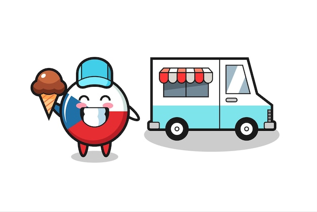 アイスクリームトラックとチェコの旗バッジのマスコット漫画 Premiumベクター