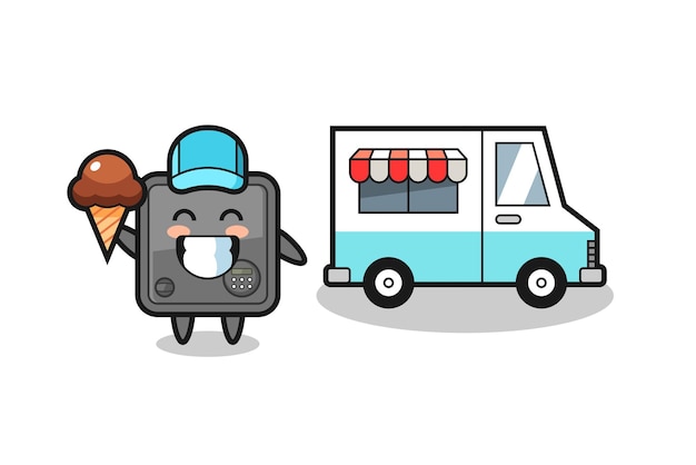 Mascot cartoon of safe box with ice cream truck