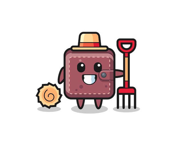 Mascot character of leather wallet as a farmer