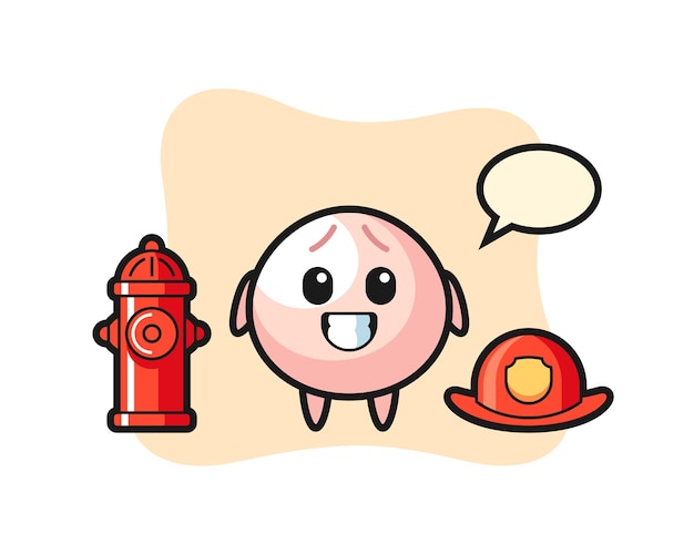 Mascot character of meat bun as a firefighter, cute style design for t shirt, sticker, logo element
