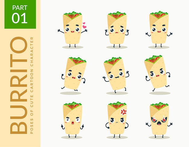 Free vector mascot images of the burrito. set.