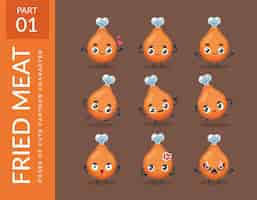 Free vector mascot images of the fried meat. set.