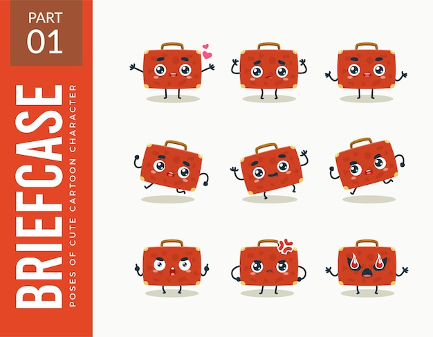 Free vector mascot images of the red briefcase. set.
