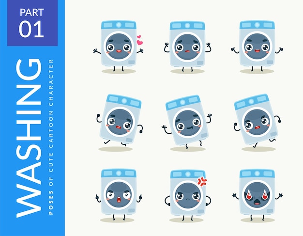 Free vector mascot images of the washing machine. set.