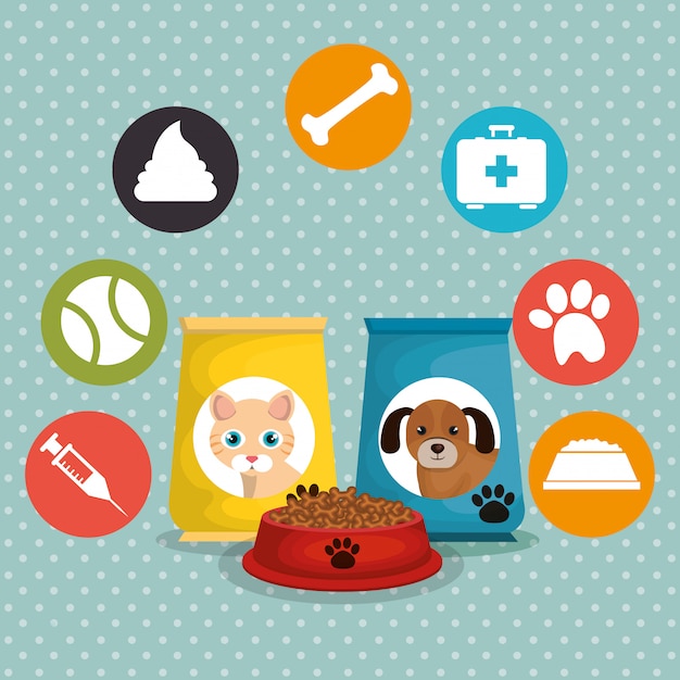 Free vector mascots bags food set