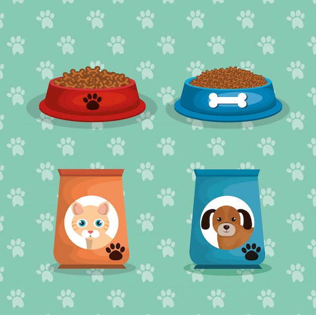 Free vector mascots bags food set