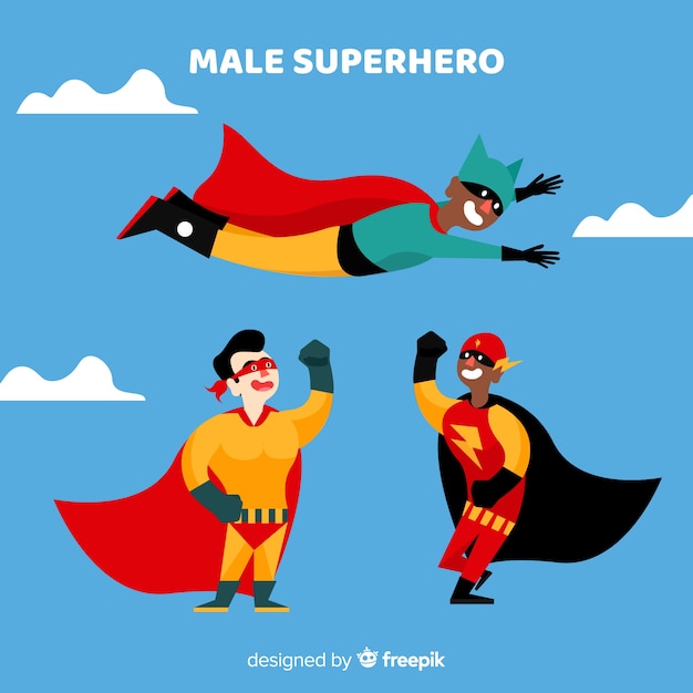 Бесплатное векторное изображение Мужской мультфильм супергерой коллекции