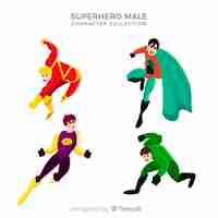 Бесплатное векторное изображение Мужской мультфильм супергерой коллекции