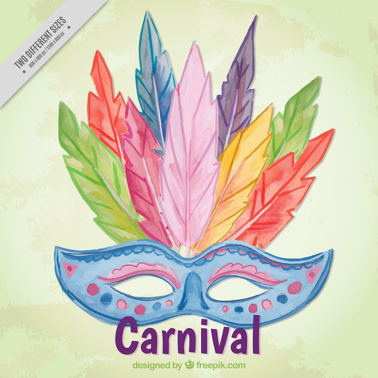 Free Vector mask background with watercolor colored feathers