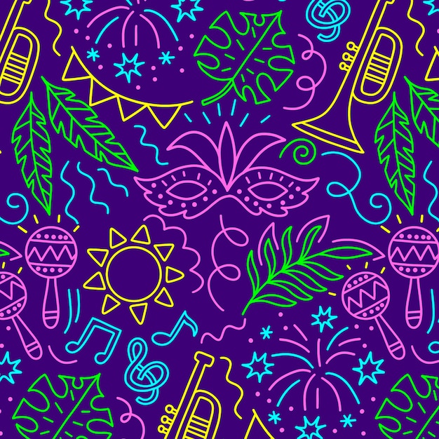 Masks and leaves seamless carnival pattern