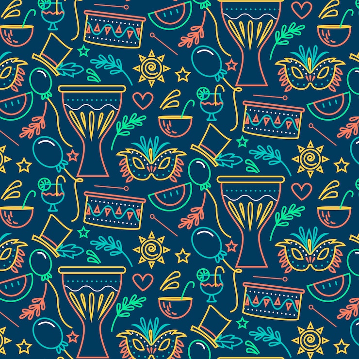 Free Vector masks and ornaments seamless carnival pattern