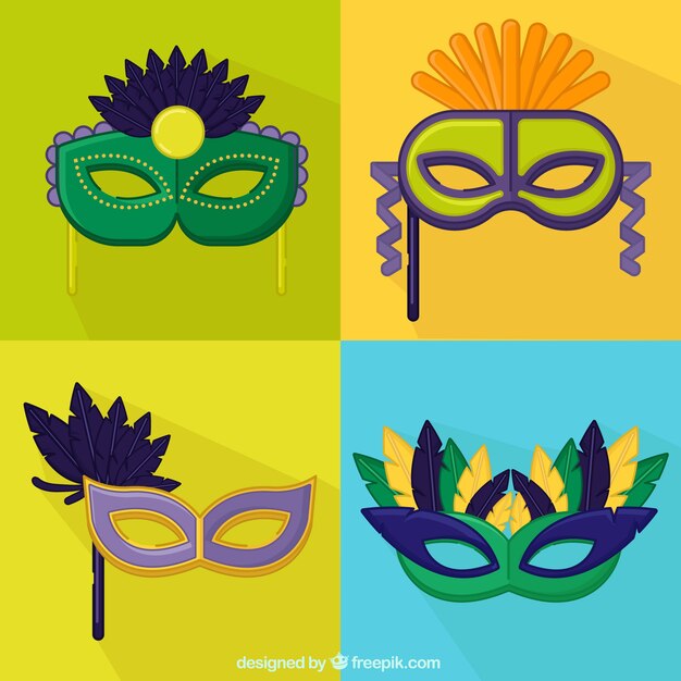 Masks pack with decorative elements of carnival