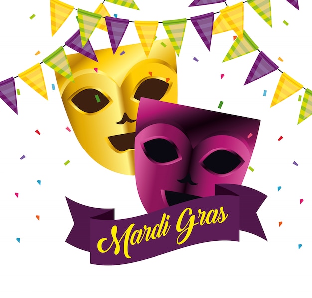 Masks with party decoration for mardi gras