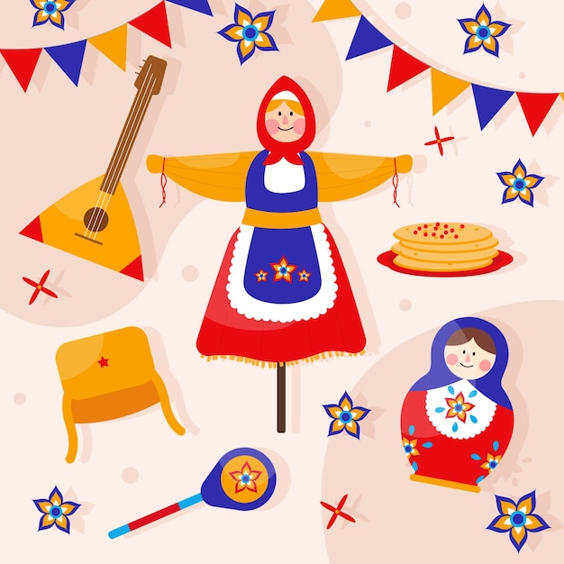 Free vector maslenitsa element collection