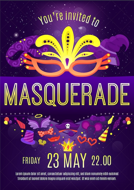 Free vector masquerade night celebration invitation poster