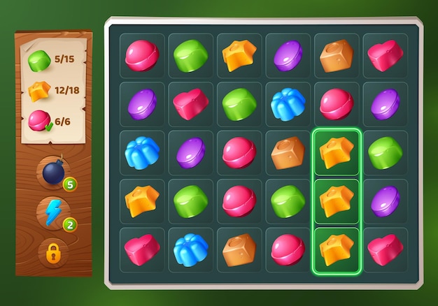 Free vector match 3 candy game ui interface background